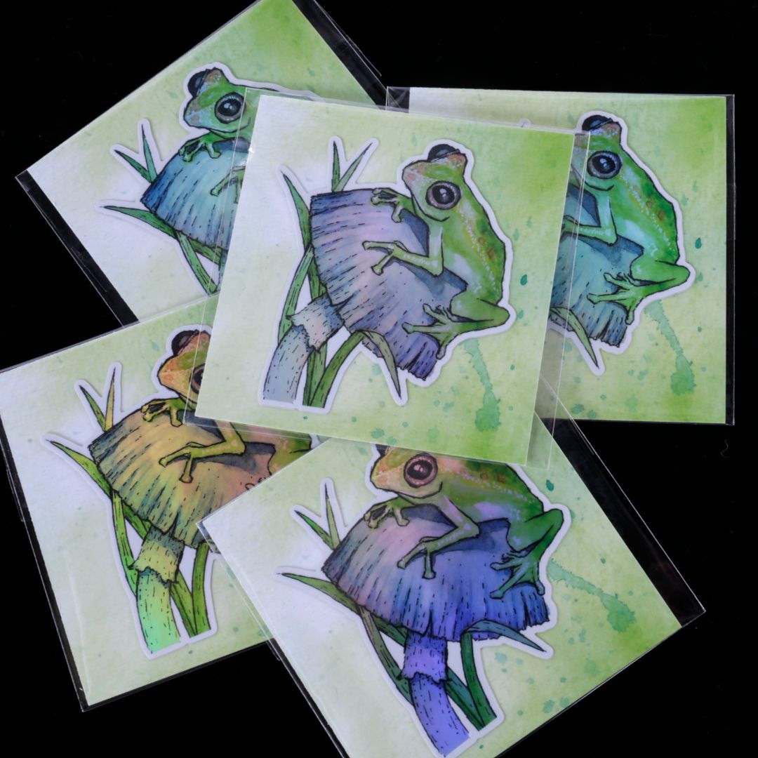 Frog and Mushroom Holographic Sticker