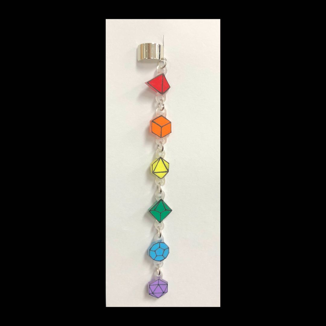 Rainbow Polyhedral Dice Chain Ear Cuff