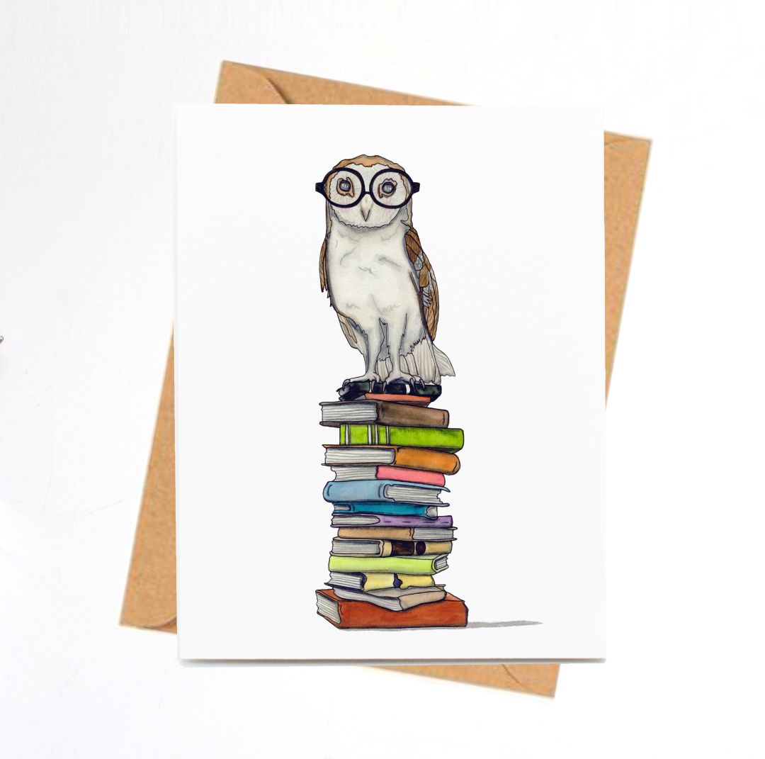 Book Learned Owl Note Card
