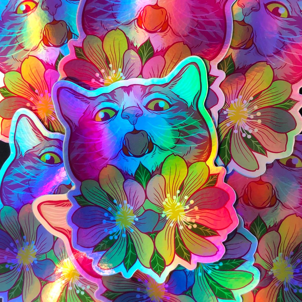 Sapphic Flowers Kitty - Holographic Sticker