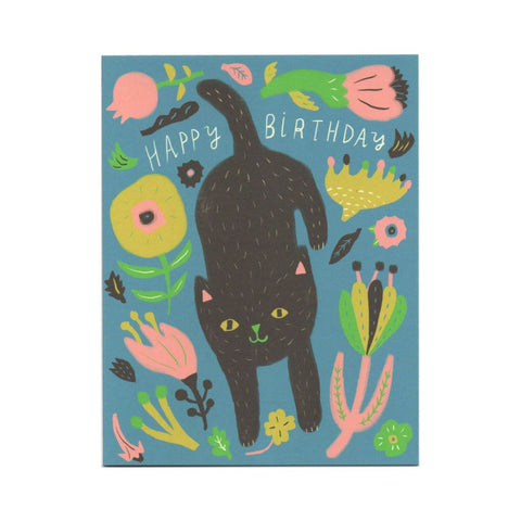 Kitty Mod Flower Birthday Card