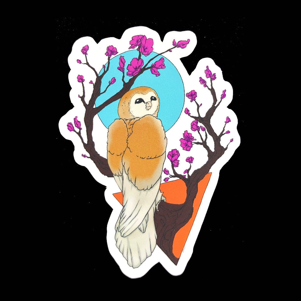 Owl with Tree and Blue Moon Sticker