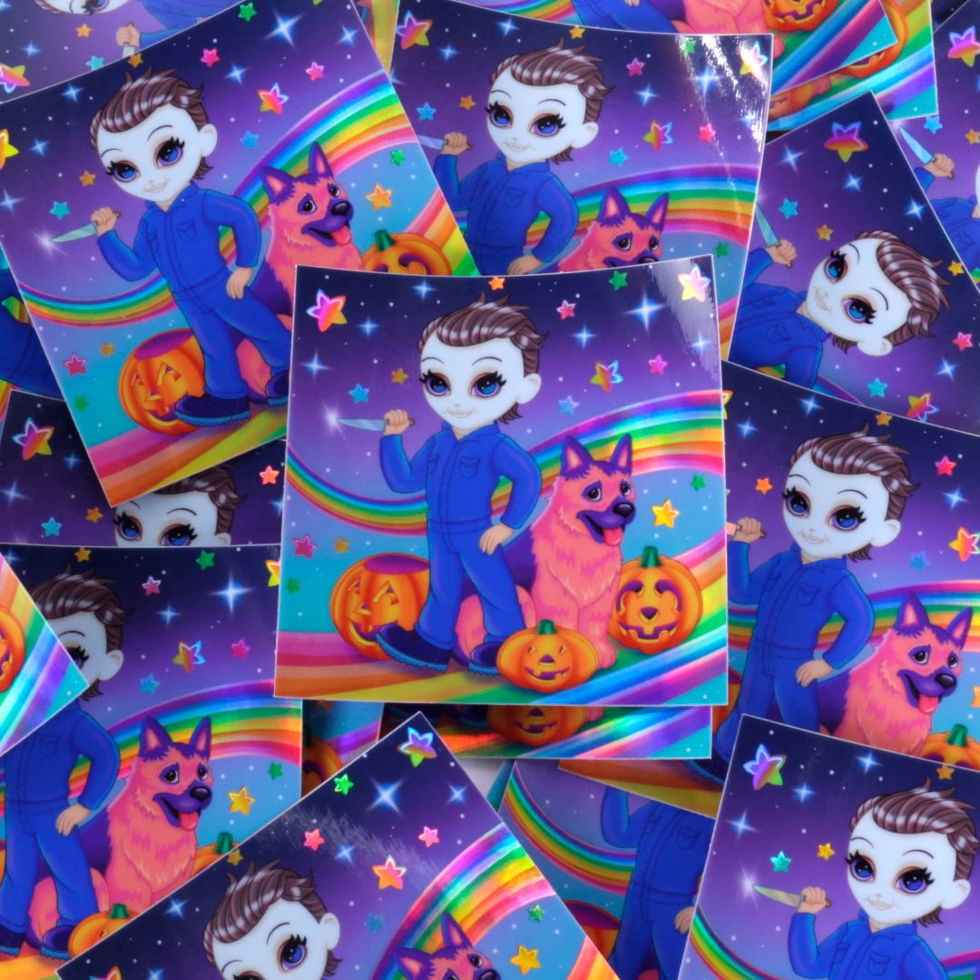 Neon 90's Horror with dog- shiny holographic sticker