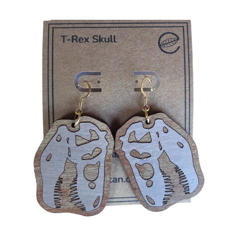T-Rex Skull Laser Cut Earrings Gold
