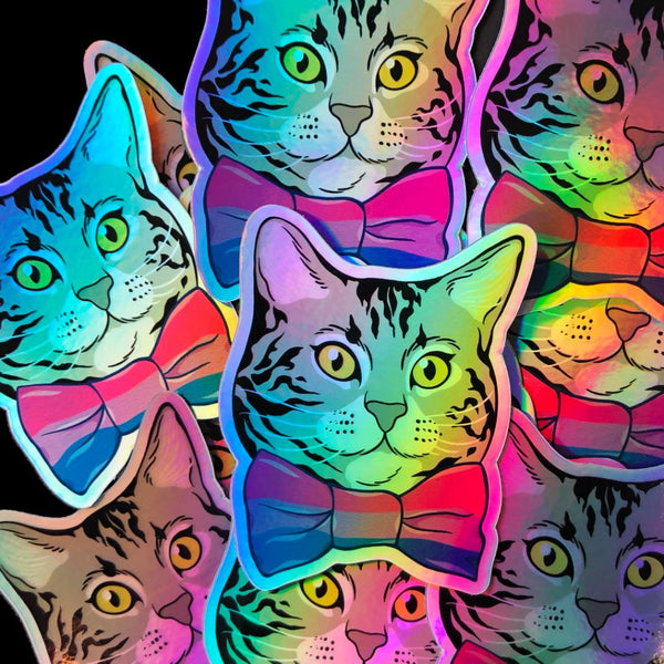 Bi Pride Bowtie Kitty Holographic Sticker