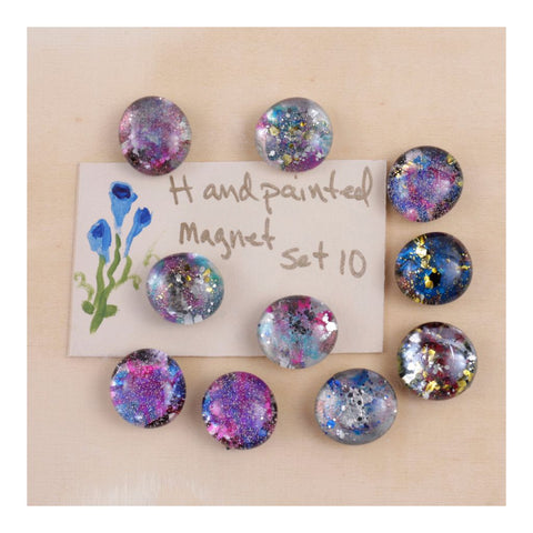 Set of 10 Hand painted Glittery Magnets