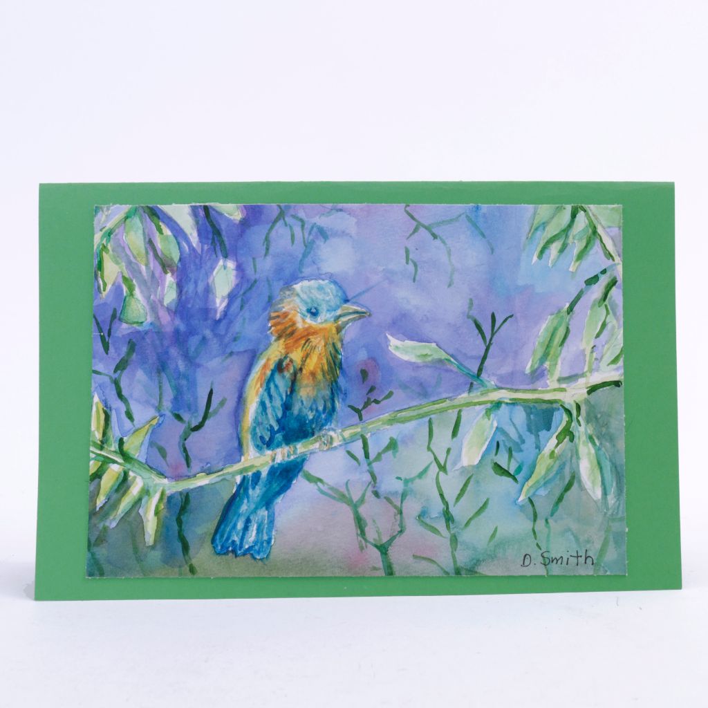 Little Blue Bird Original Watercolor Card