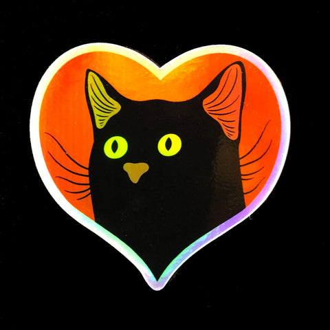 Black Cat Heart - Holographic Vinyl Sticker