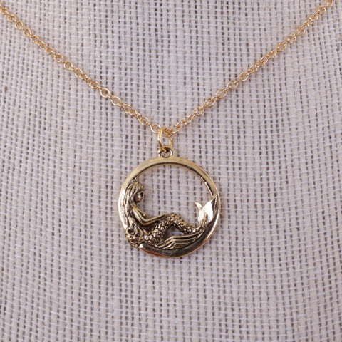 Reclining Mermaid Necklace - Gold Plated