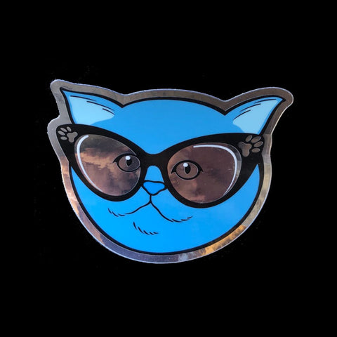 Cat Eyeglasses Chrome Vinyl Sticker