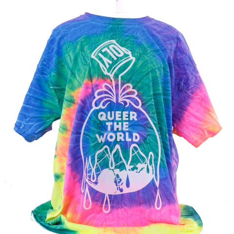 Queer the World T-shirt -  Neon Rainbow Colors Tie Dye