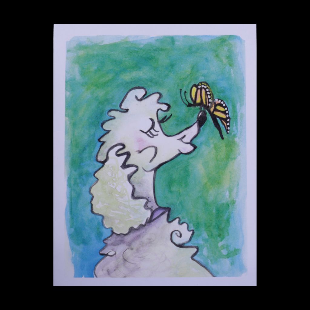 Poodle with Butterfly - Watercolor Greeting Card
