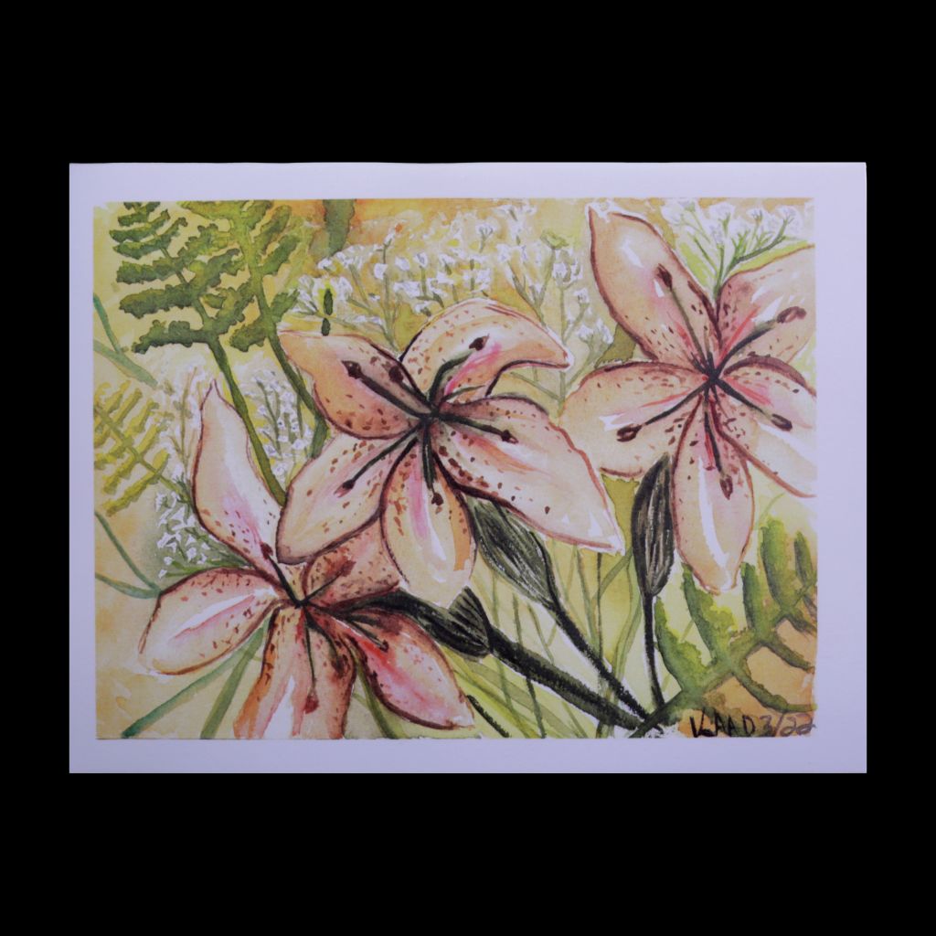 Peach Lilies - Watercolor Greeting Card