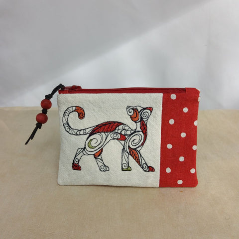 Cat with Polka Dots coin purse - red