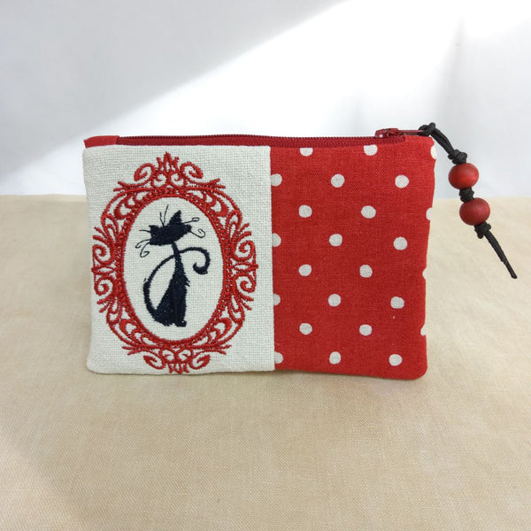 Cat with Polka Dots coin purse - red