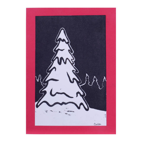 Winter Tree Block Print Card