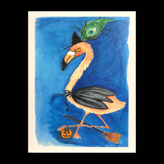 Witch Flamingo Card