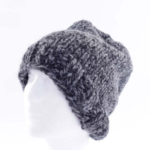 Hand Knit Hat - Grey Tweed