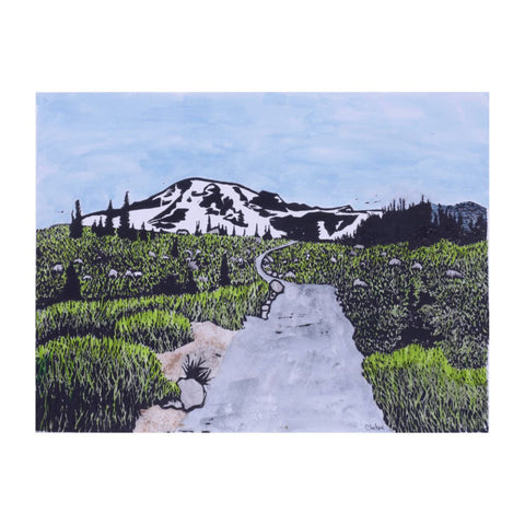 Mount Rainier Block Print with Watercolor