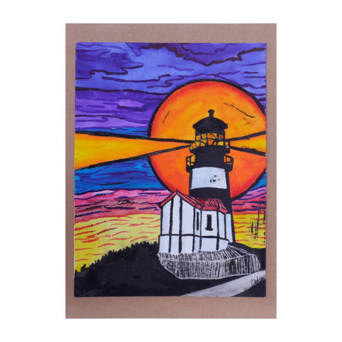 Cape Disappointment Lighthouse Block Print Card