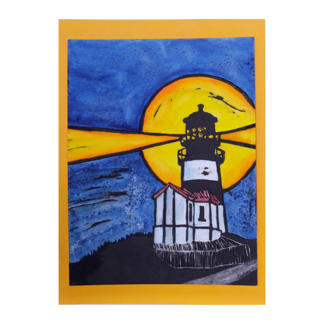 Cape Disappointment Lighthouse Block Print Card