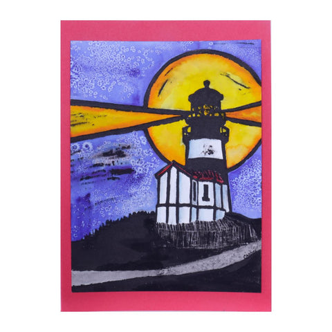 Cape Disappointment Lighthouse Block Print Card