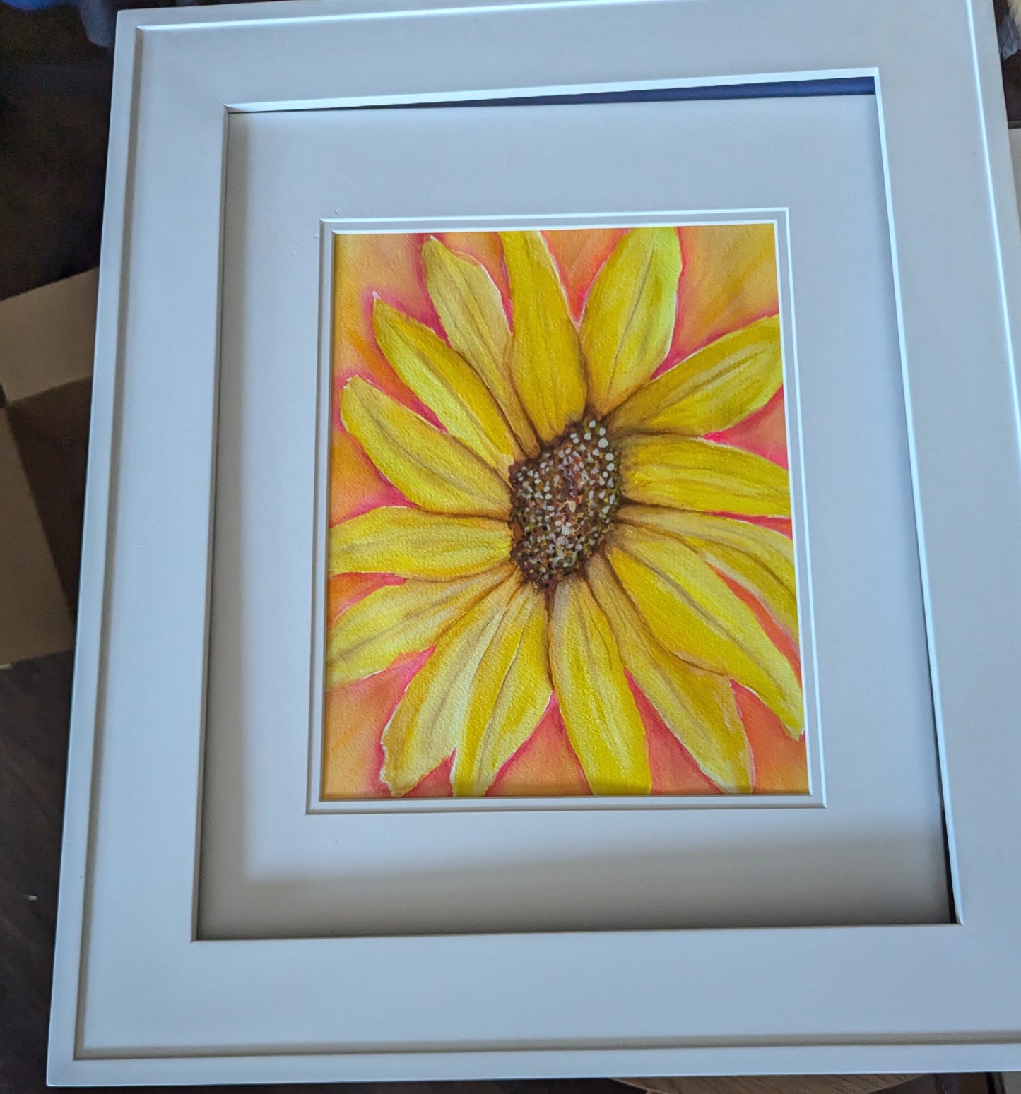 Original Artwork: Sunflower White Frame  (Karen Dickinson)