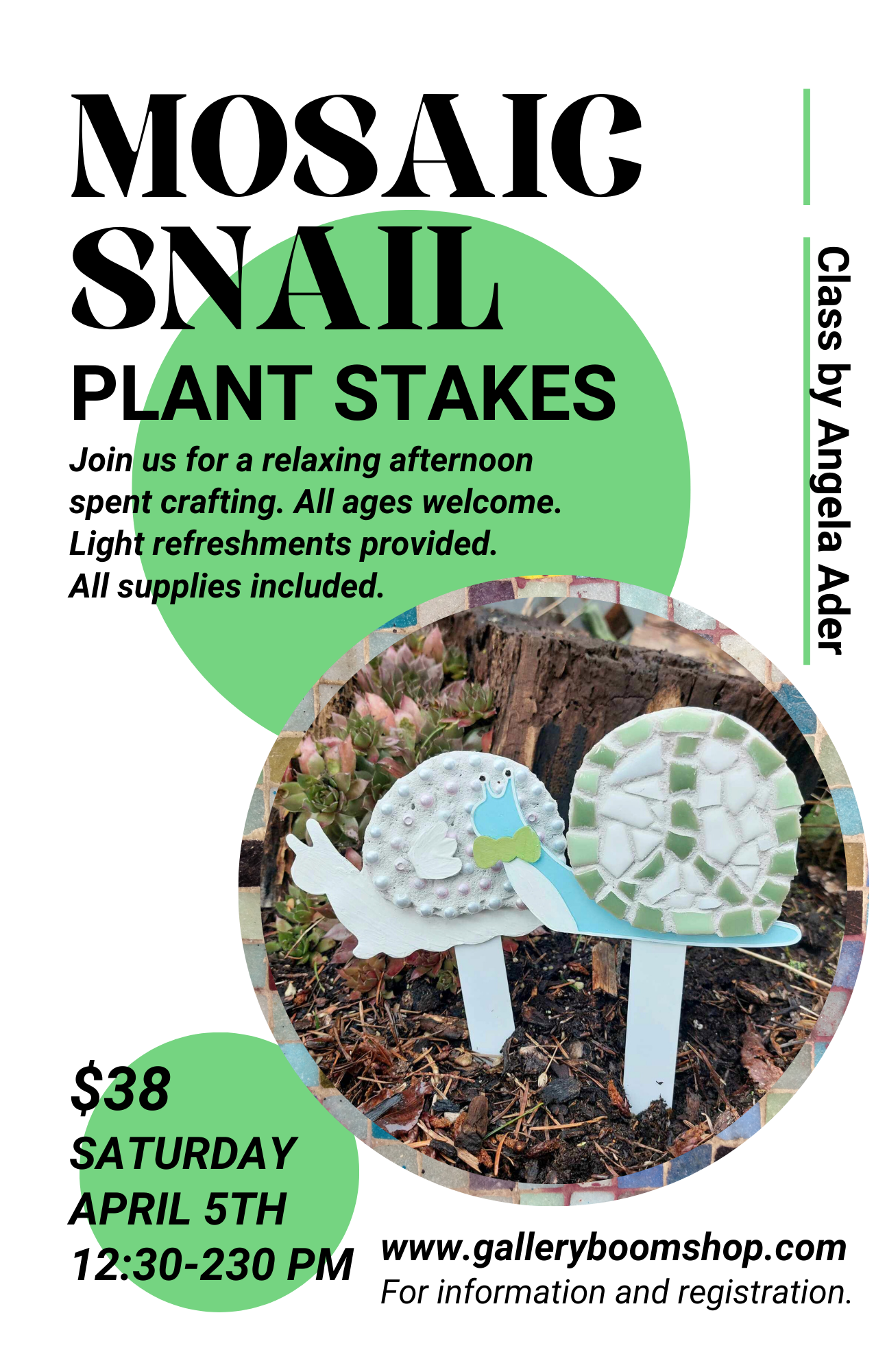 Mosaic Snail Plant Stakes Class by Angela Ader