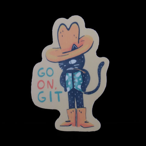 Go On, Git - Cute Cowboy Cat Vinyl Sticker