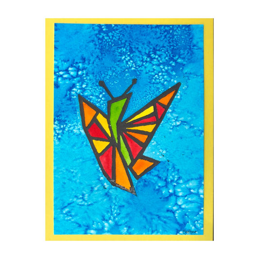 Butterfly Hand Colored Block Print Card