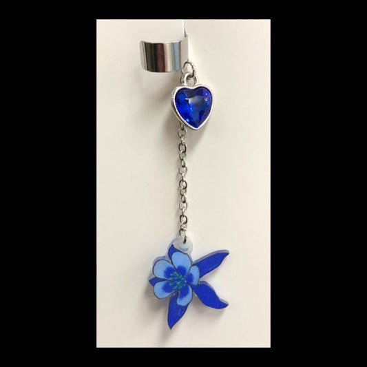 Blue Shooting Star Flower Ear Cuff