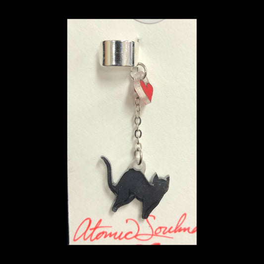 Black Cat with Red Heart Ear Cuff