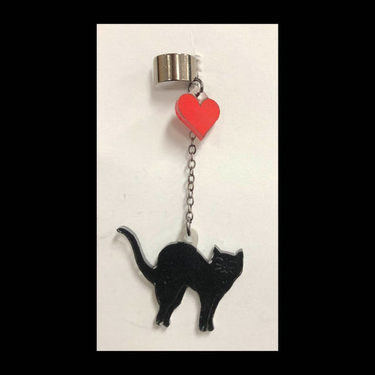 Black Cat and Heart Ear Cuff