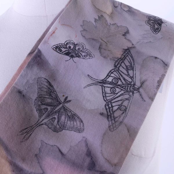 Eco Print Scarf with Luna Moths