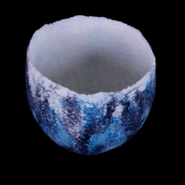 White and Blue Felted Wool Vessel