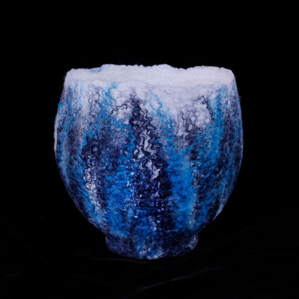 White and Blue Felted Wool Vessel