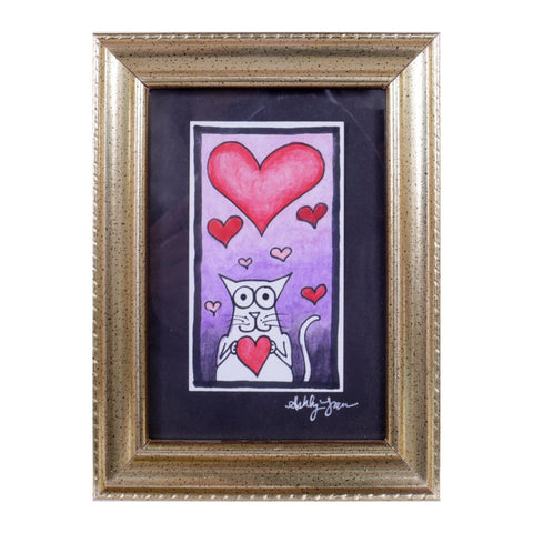 Small Cat with Heart - Framed Original