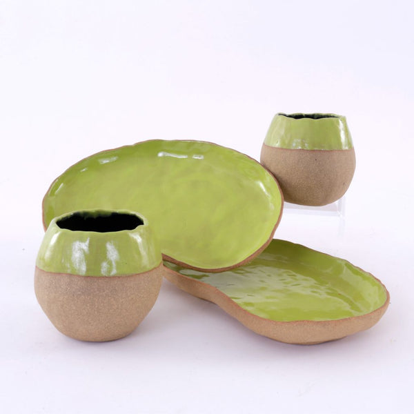 Chartreuse Bean Plate and Wine Cup Set