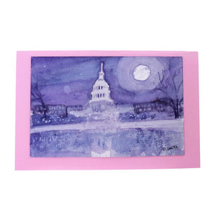 Oly Capital by Moonlight Original Watercolor Greeting Card