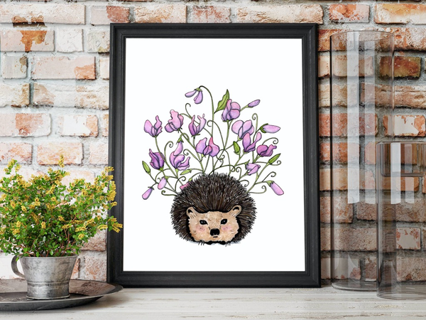 Sweet Pea Hedgehog Art Print