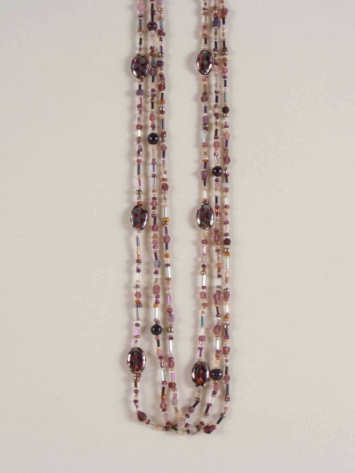 Purple & Gold Multi Strand Beaded Necklace