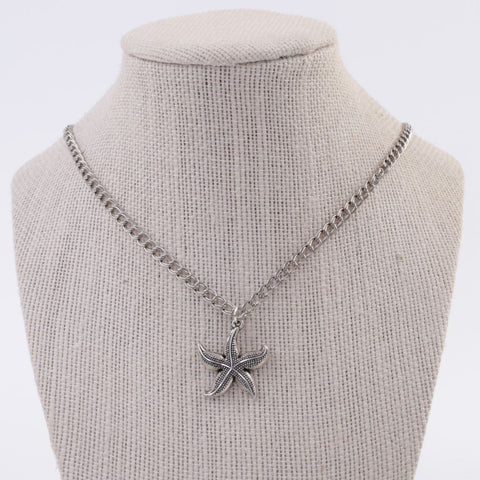 Starfish Necklace White Plated Metal Chain