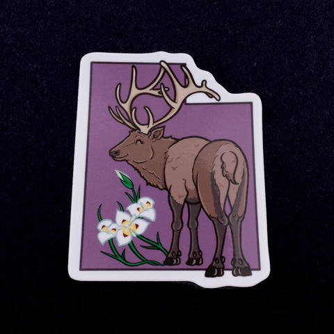 Utah state Rocky Mountain Elk and Sego Lily Sticker