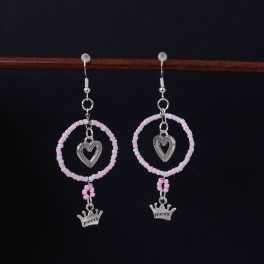 Princess Hoop & Heart Beaded Earrings