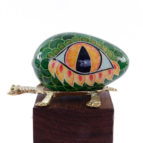 Pysanky Spirit Egg - Green Dragon Eye with Turtle Stand
