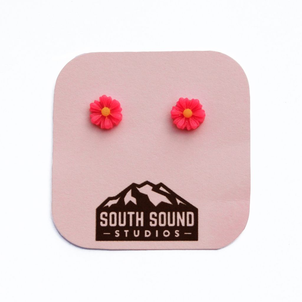 Pink Flower Stud Earrings