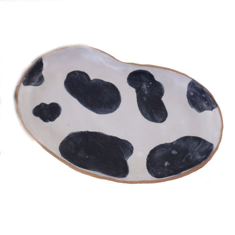 Cow Print Stoneware Bean Plate
