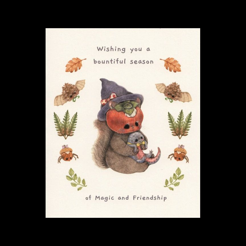 Pomegranate Witch Squirrel and Baby Newt Card