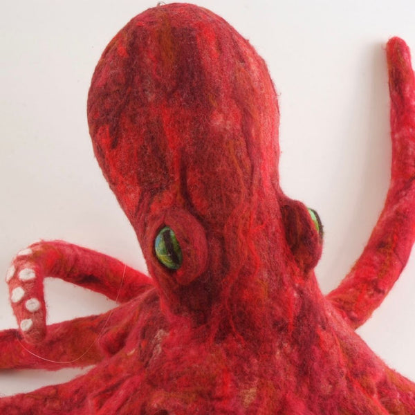 Large Red Needled Felted Oly Octopus