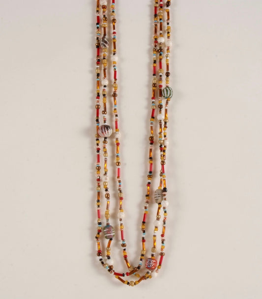 Gold & Red Multi Strand Beaded Necklace